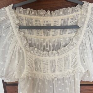 DÔEN Sheer White Blouse with Floral Embroidery